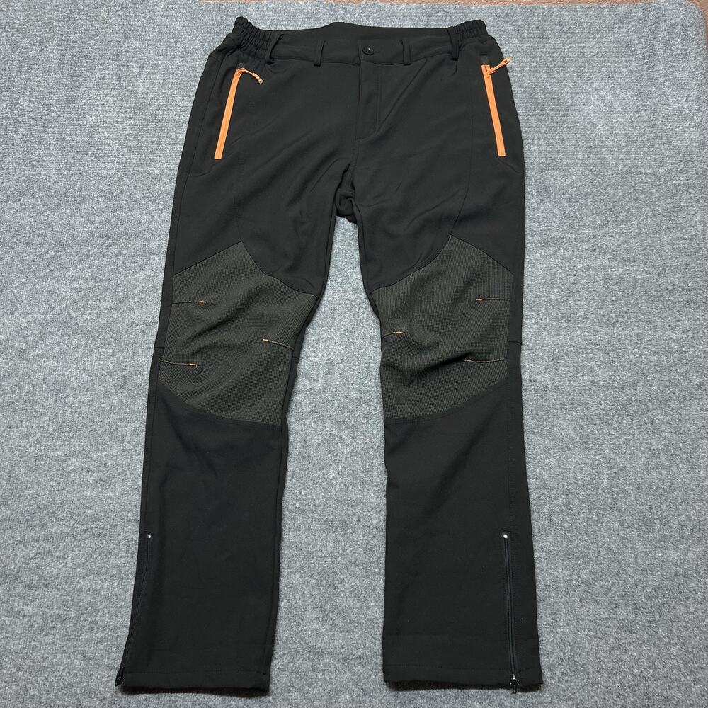Gash Hao Snow Pants Mens 34x30 Black Softshell Fleece Lined Hiking Ski Snowboard